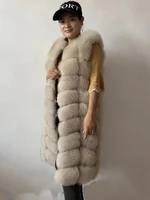 real fur fox long vest natural raccoon waistcoat silver fox jacket woman winter warm natural sleeveless