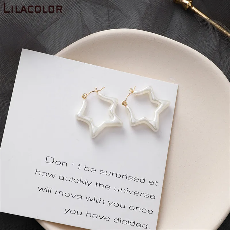 Милые женские серьги-кольца с белыми звездами 1 пара простые серьги-капли из