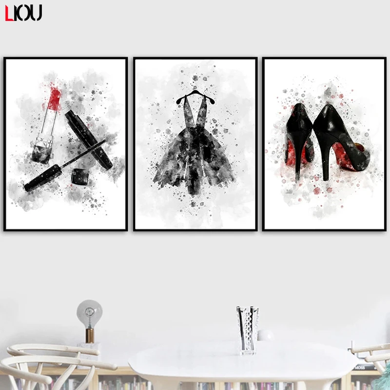 Цветочная помада на высоком каблуке тушь для ресниц искусство стене Картина