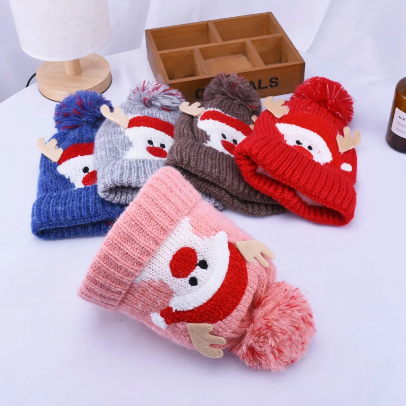 

Зимние теплые шапки для детей 2-6 лет, рождественские шапочки с героями мультфильмов, вязаная шапка-капот, вязаная шапка для мальчиков и дево...