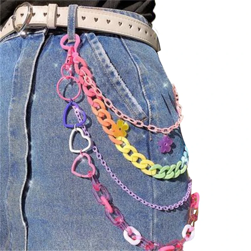 

Y2k Hot Girl Niche Design Belt Female Acrylic Colorful love Comics Pants Chain Jeans Decorative Belt Tide Net Red Same Paragraph