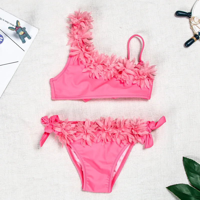 New Female Split Baby Pink Lace Wave Beach Children Bikini Girls Swimwear Kids for | Детская одежда и обувь