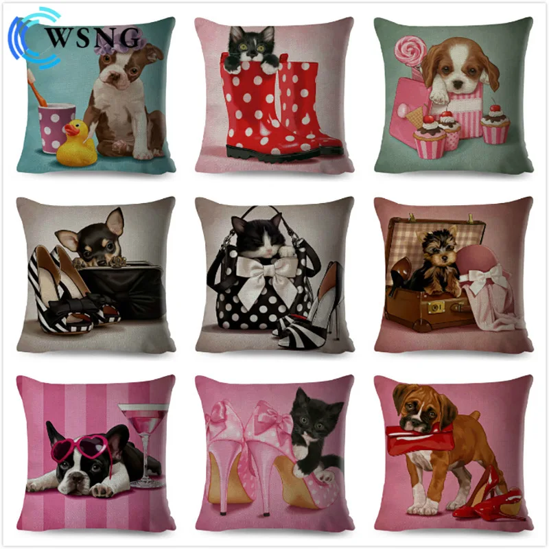 

Cute Cartoon Dog Pillowcase Linen Decorative Pillowcase Office Home Sofa Decorative Cushion Cover 45*45cm