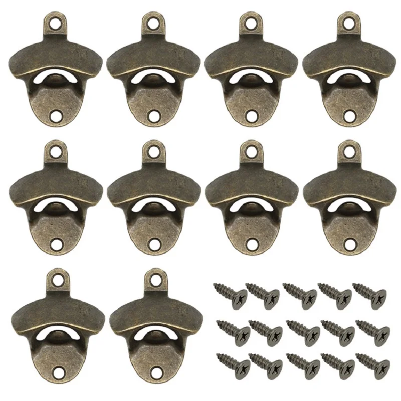 10 pack retro bottle opener wall mounted zinc alloy bar beer openers tools with screws three colors avaliable kitchen gadgets free global shipping