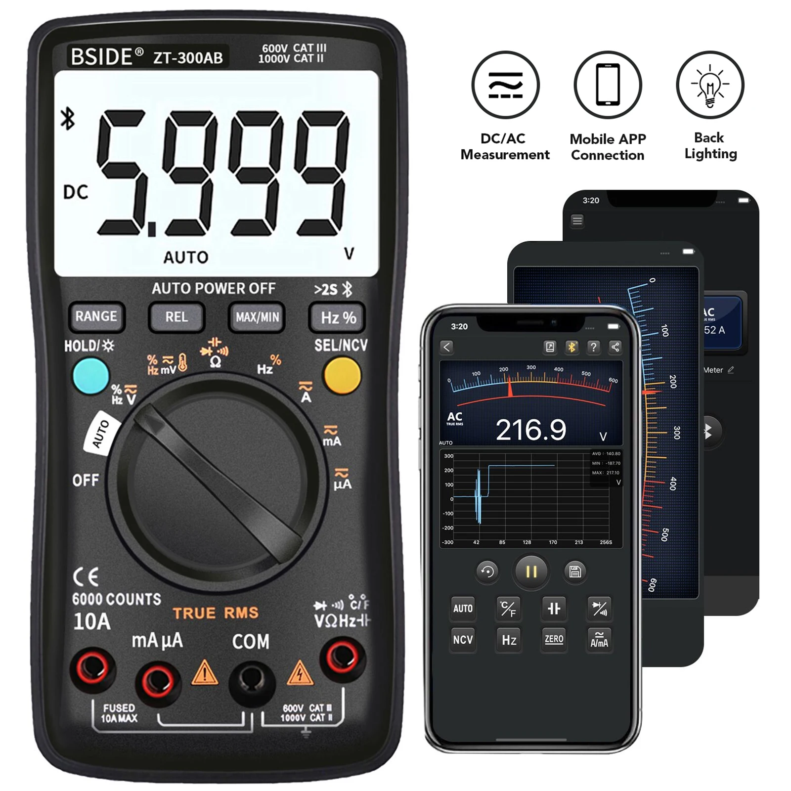 

Digital Meter 6000 Counts NCV Test Manual Auto Dual Ranging Digital Multimeter AC DC Voltage Current Tester