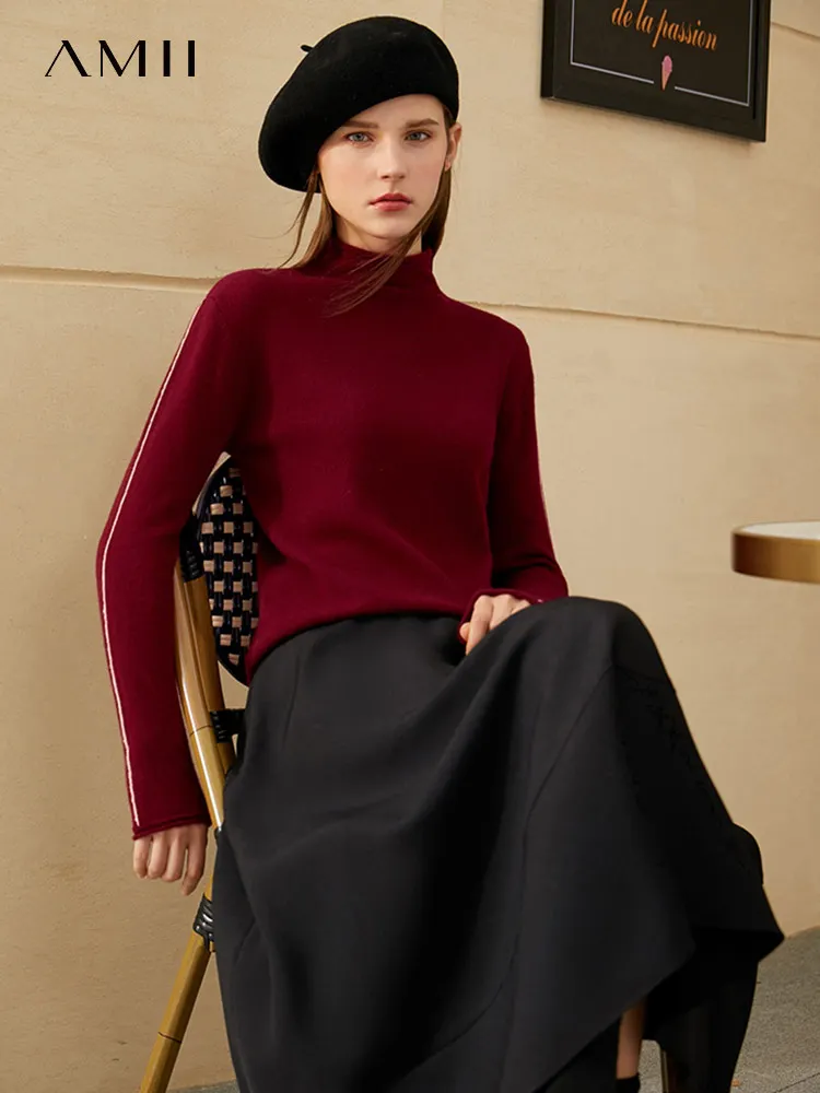 

Amii Minimalism Winter Sweaters For Women Fashion Turtleneck Pullover Loose Knitted Tops 100% Cashmere Sweaters Female 12170636