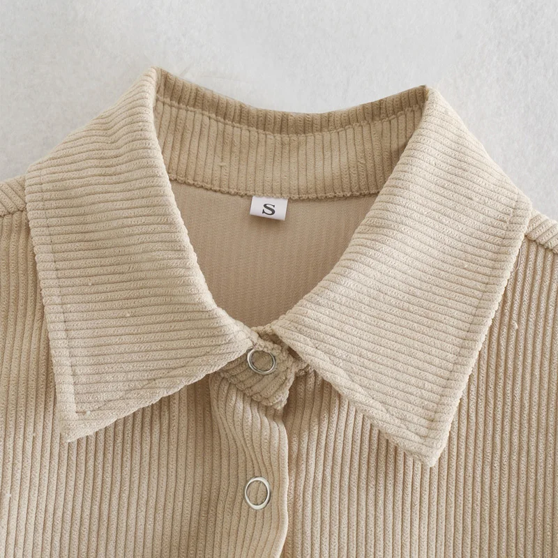 

Zoulv 2021 Women's Casual Solid Color Lapel Long Sleeve Pocket Decorative Corduroy Shirt Spring and Autumn Womens Tops