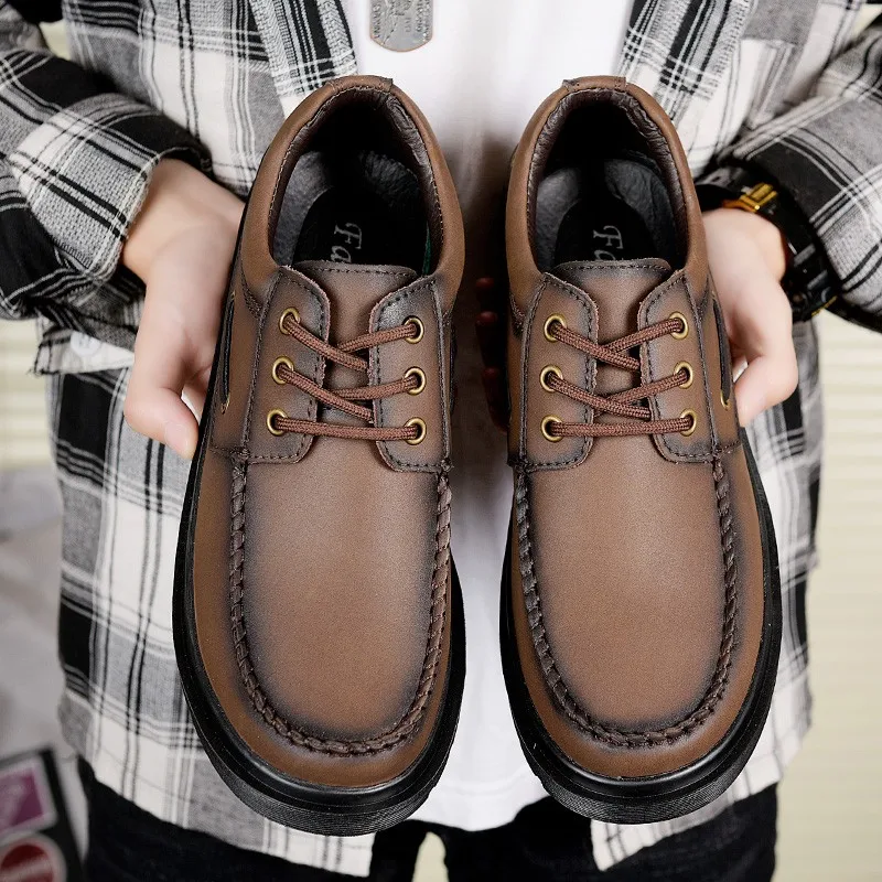 Мужские мокасины из натуральной кожи удобные лоферы Нескользящие повседневная