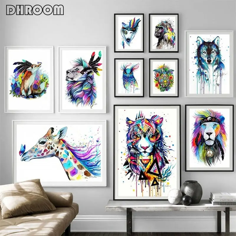 Скандинавский абстрактный Лев Горилла волк Лиса животные настенная Картина на