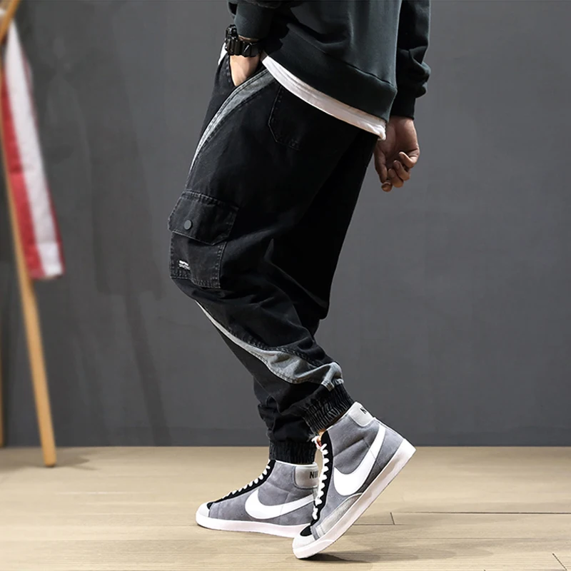 Джинсы карго мужские с множеством карманов модная уличная одежда свободные