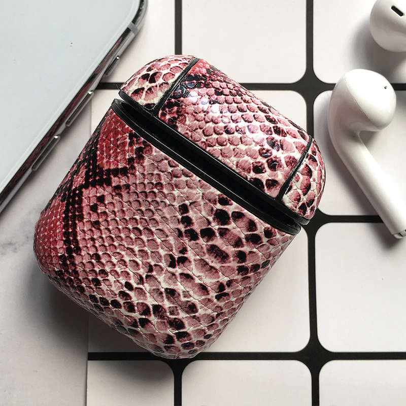 MSW-Red Змеиная кожа наушники из искусственной кожи чехол для Apple Airpods Bluetooth гарнитура защитный противоударный чехол для Air Pods сумки для хранения - Цвет: MSW-Red