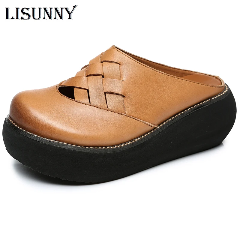 

Сланцы LISUNNY женские, натуральная кожа, шлепанцы, платформа, клоги, ручная работа