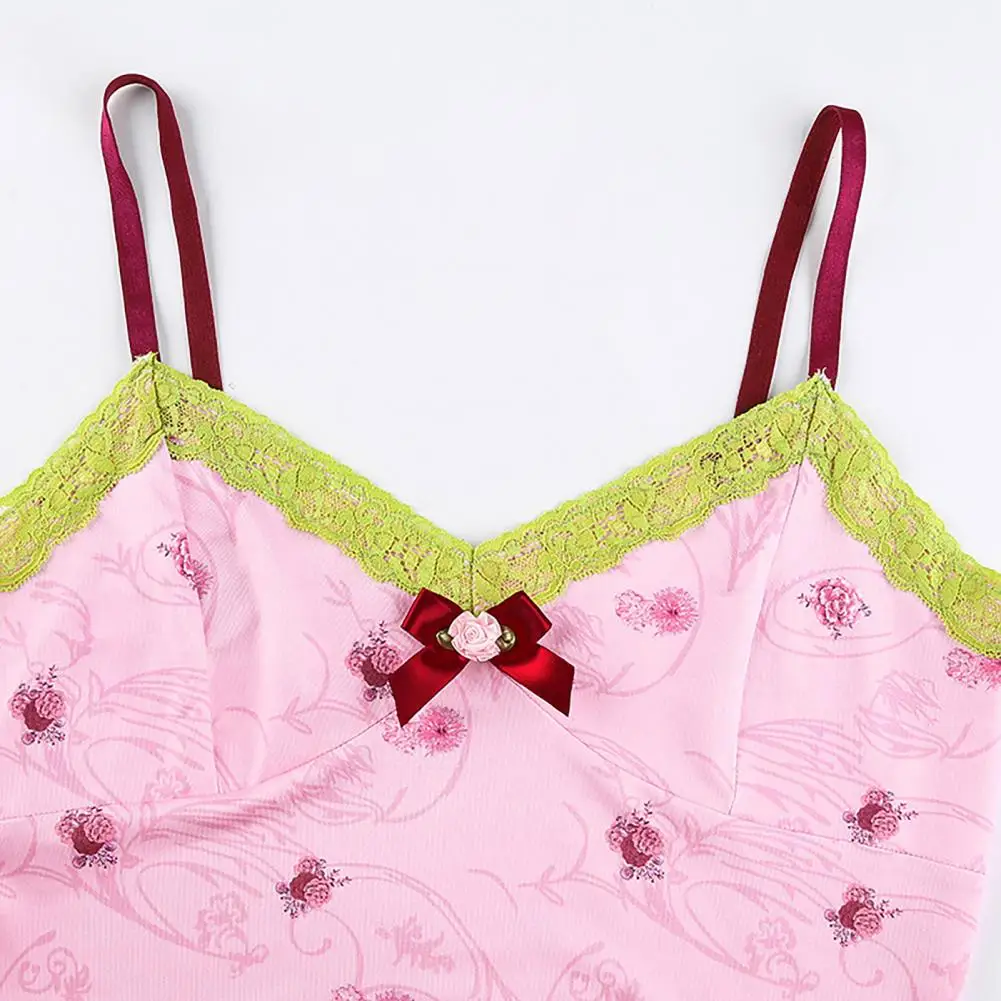 

Sexy Women Sleeveless Floral Print Bow Camisole Lace Trim Cropped Tank Top Vest Floral Print Bow Camisole Lace Trim Cropped Tank