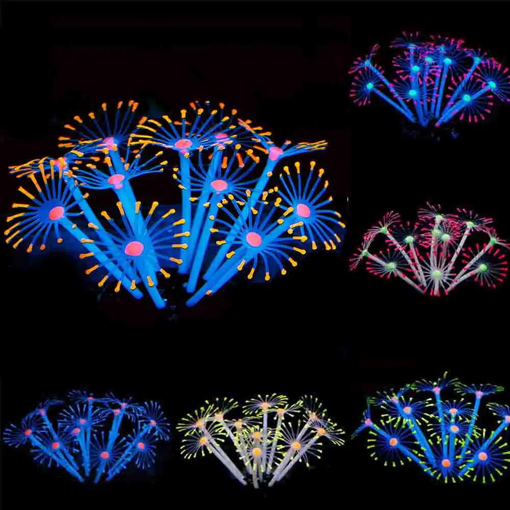 Силиконовое светящееся искусственное украшение для аквариума яркие перья