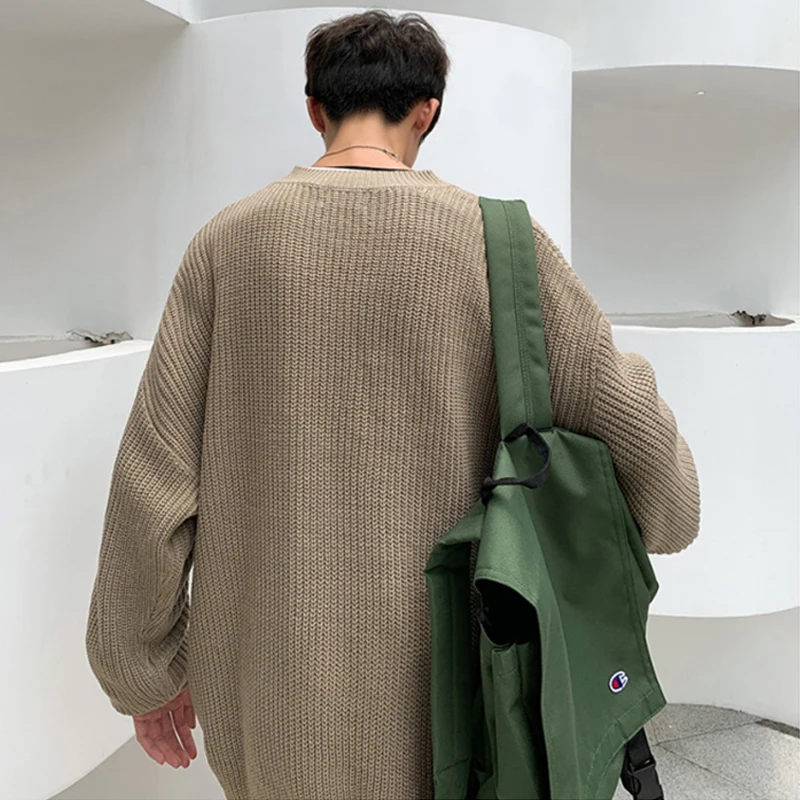 

Sweater Men Solid Color O-neck Stylish Long Sleeve Streetwear Korean Style Simple All-match Knitted Casual Loose Men Clothing