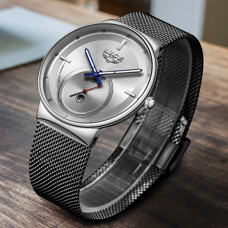 Часы наручные LIGE мужские кварцевые водонепроницаемые модные повседневные в