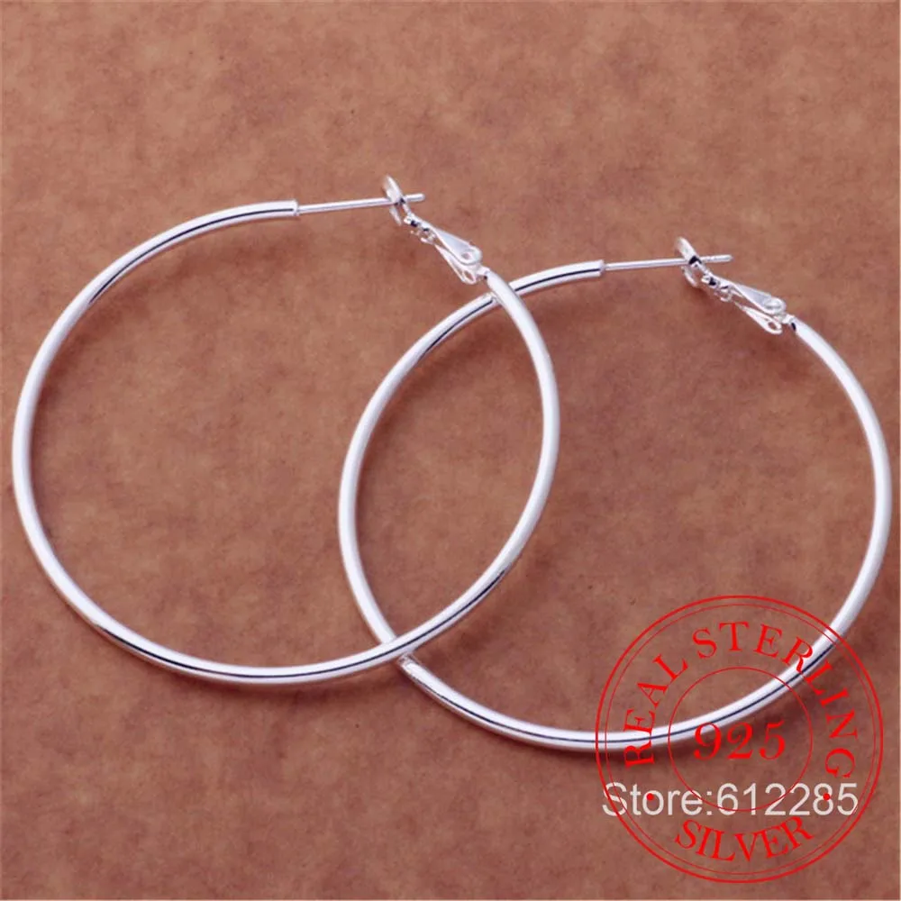 

925 Sterling Silver Hoop Earrings 50/60/70/80mm Big Sterling Silver Circle Earrings for Girl and Ladies Jewelry Round Hoop Ear