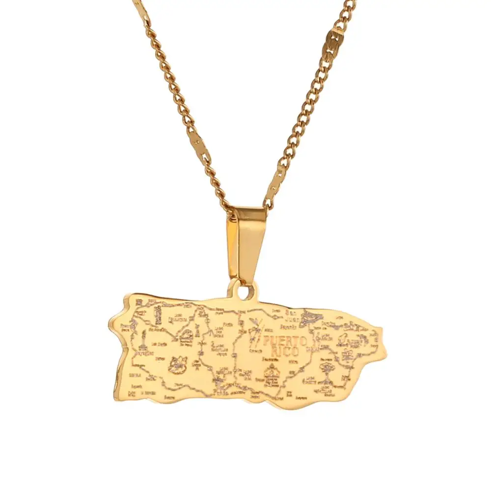 Ожерелье с подвеской в виде карты Пуэрто-Рико из нержавеющей стали
