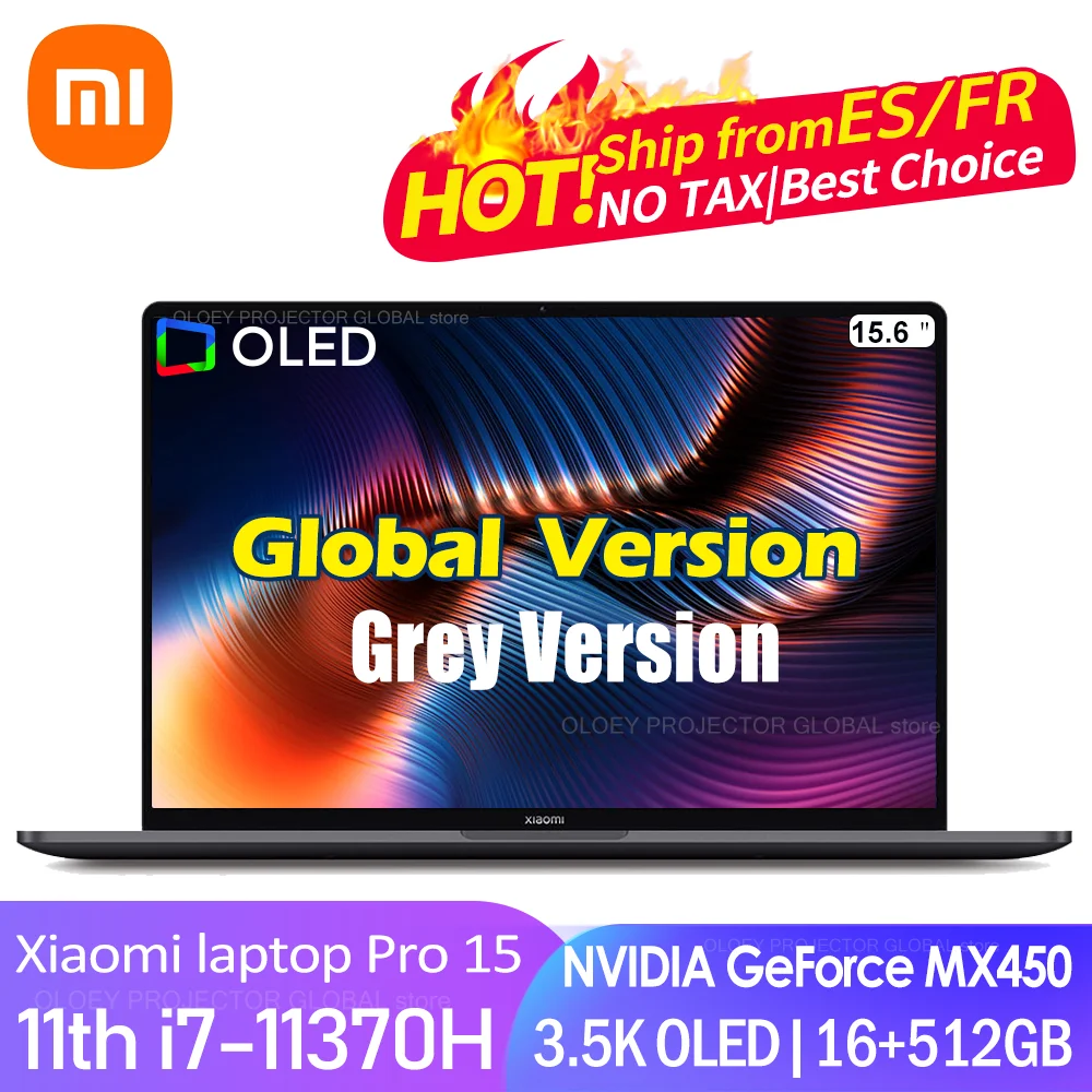 Ноутбук Xiaomi Pro15 серый i7 11370H MX450 OLED 3 5 K экран 15 6 дюйма 16 + 512 ГБ 100% sRGB Win10 портативный