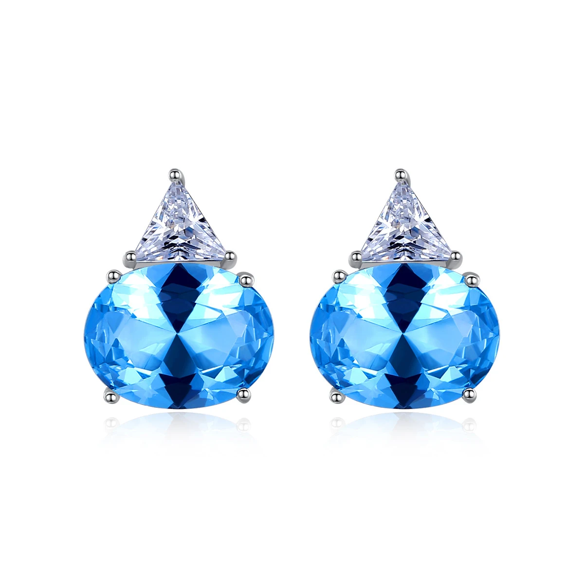 

S925 Sterling Silver Fashion Simple Inlaid Sky Blue Gemstone Women's Earrings