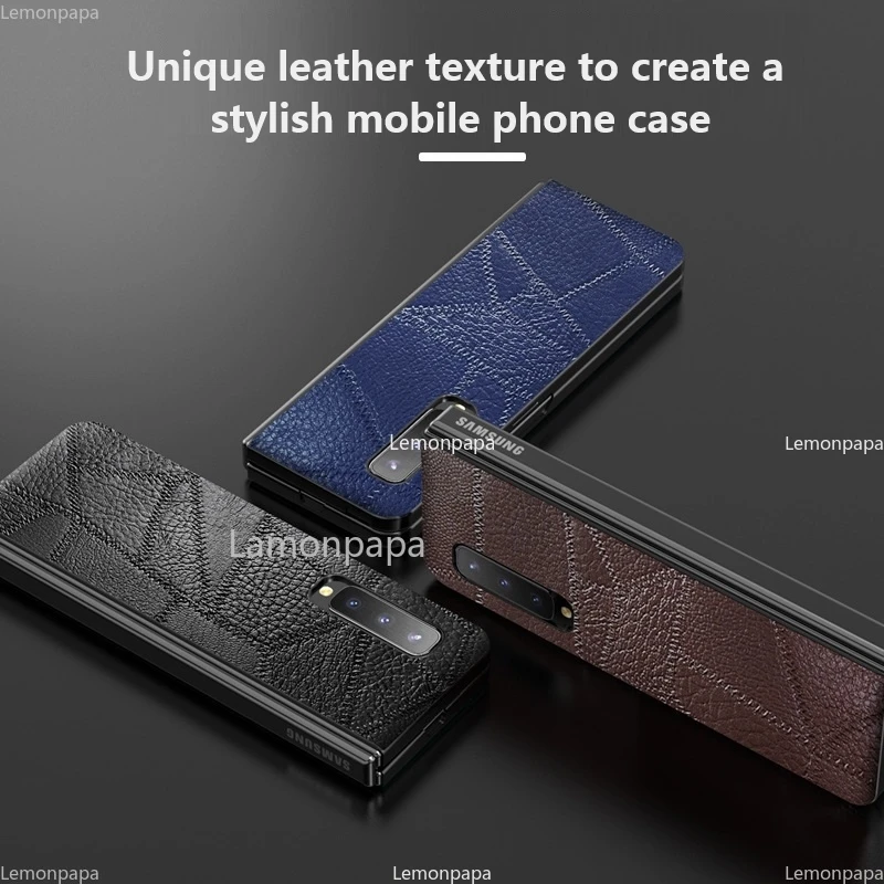 

Luxury Leather Case for Samsung Galaxy Fold Cover Vintage Lychee Route All-inclusive Shockproof Shell for Samsung Fold Case