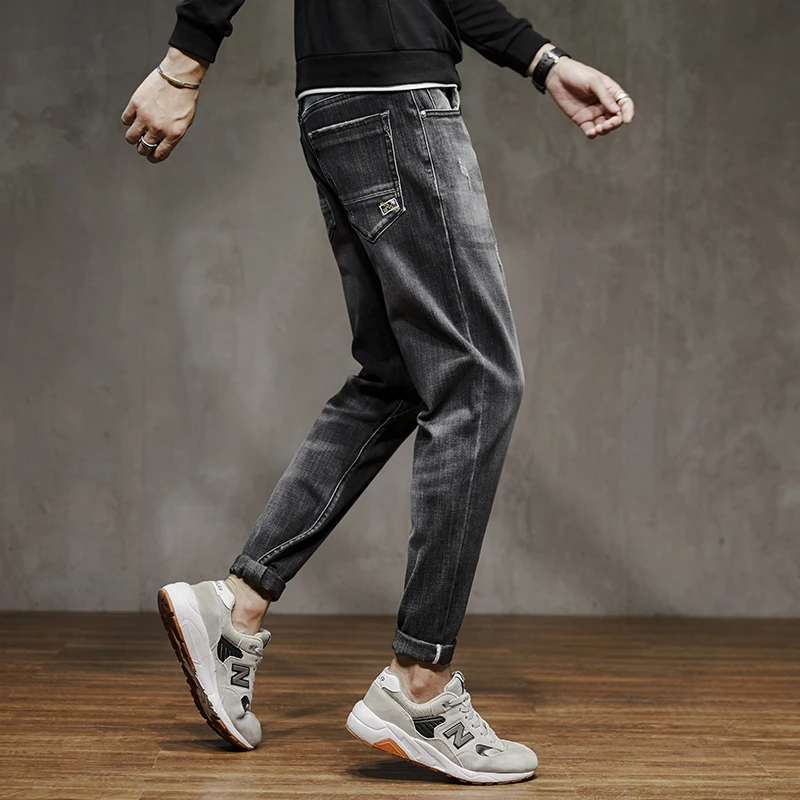 

Men Spring Summer Thin Slim Fit Jean Pants Scratched Hip Hop Elastic Jeans Long Denim Trousers