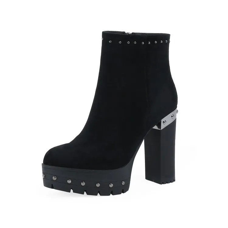 

2019 New Style Black Thick Bottom Chelsea Boots Woman Round Toe Slip On Ankle Boots For Woman Runway Knight Boots Woman Plus 41