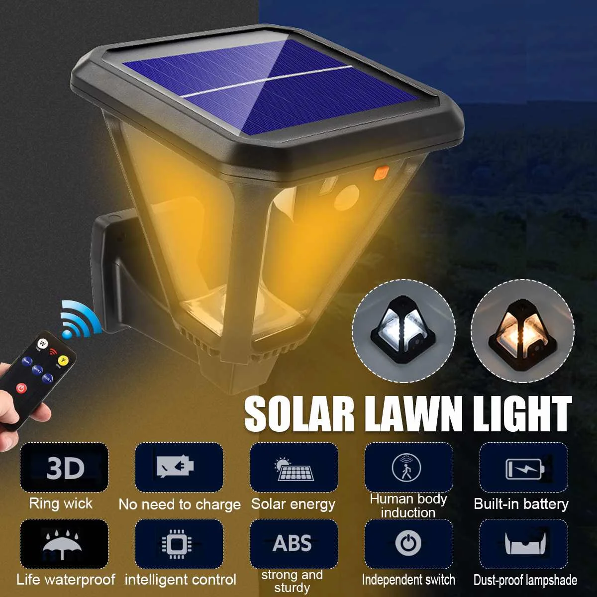 

100 LED Solar Lantern Outdoor Solar Wall Lights White Yellow Light Solar Moiton Sensor Wireless Lawn Lights with USB Charging