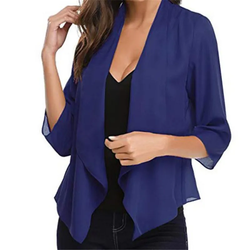 2019 модный офисный Женский блейзер 3/4 рукав Блейзер открытый передний короткий
