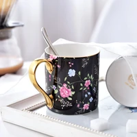 creative bone china coffee mugs pastoral rose tea cups 12oz milk cup gift for women mom friends home and office drinkware
