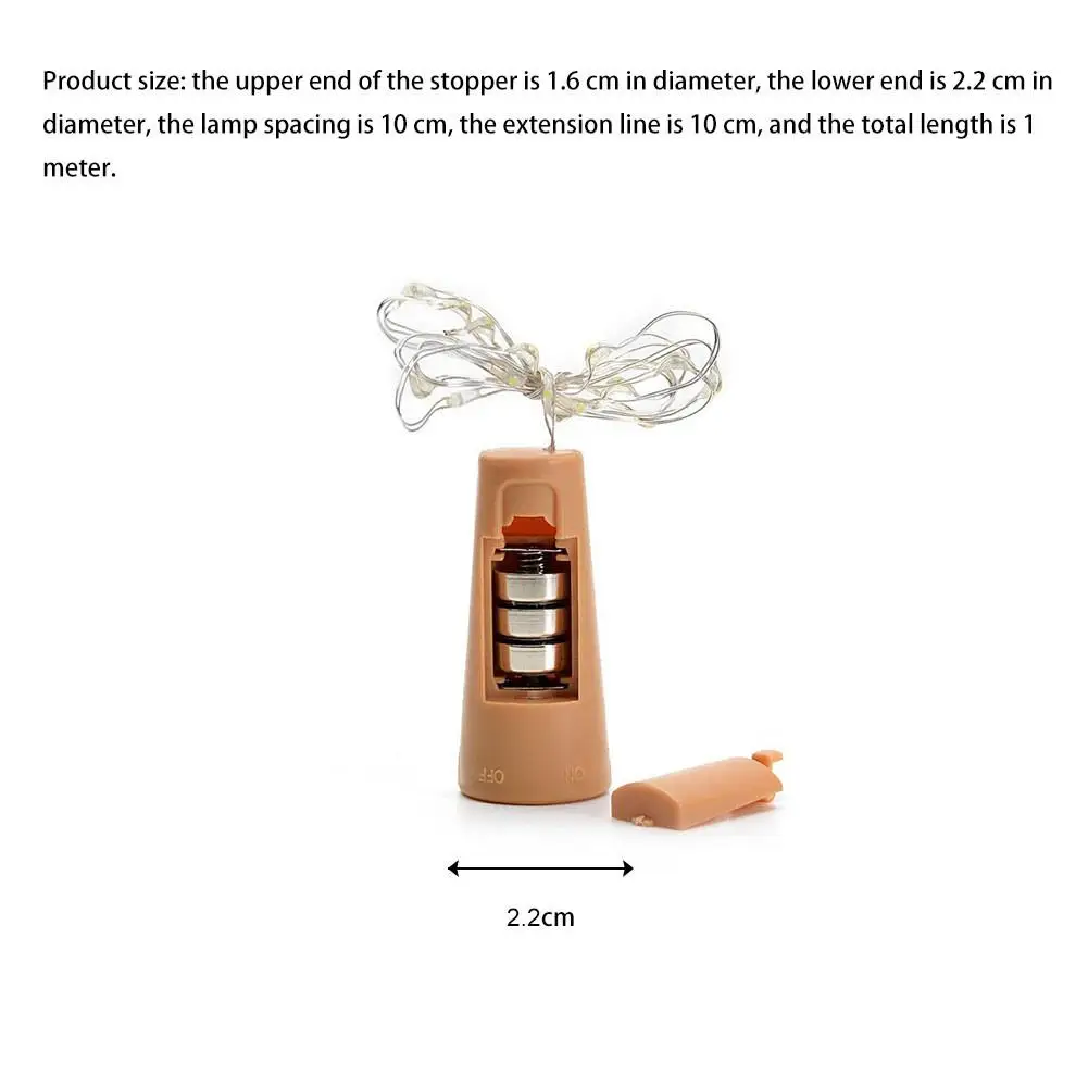 10 светодиодная пробка с серебряной нитью Декоративная для красного вина длина 1 м