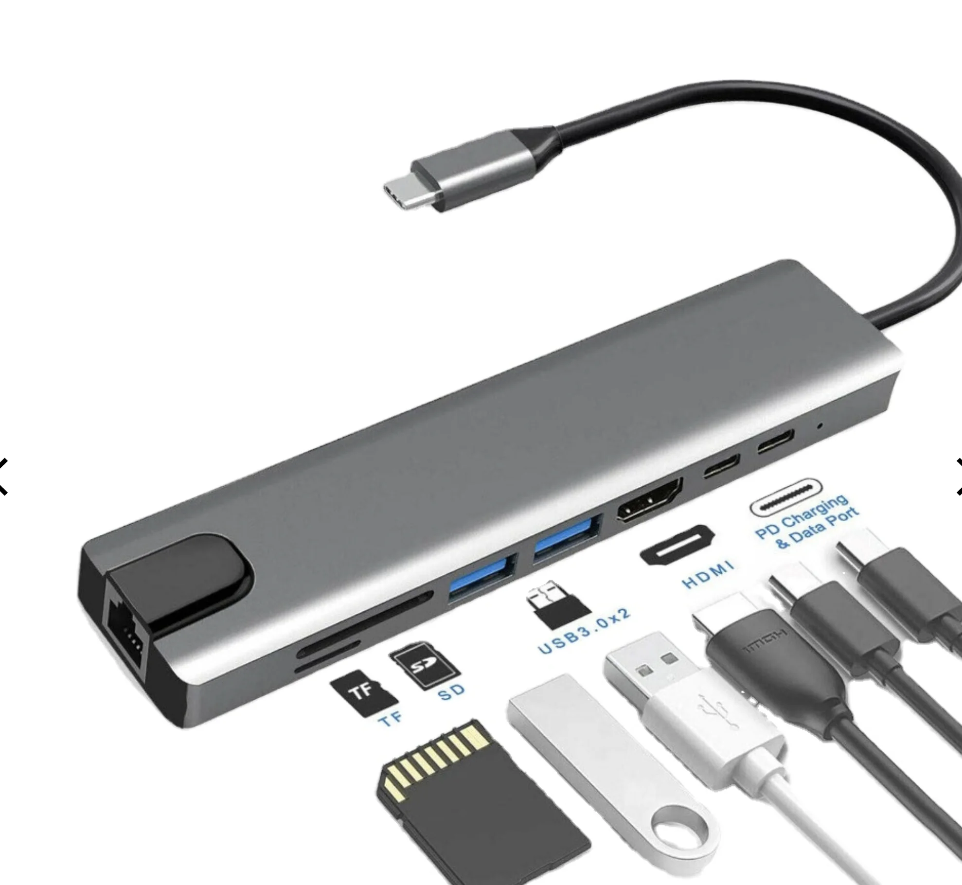 

USB-концентратор 8 в 1, разветвитель USB 3,0 на HDMI 4K, док-станция для ноутбука RJ45 для Macbook Air M1 iPad Pro