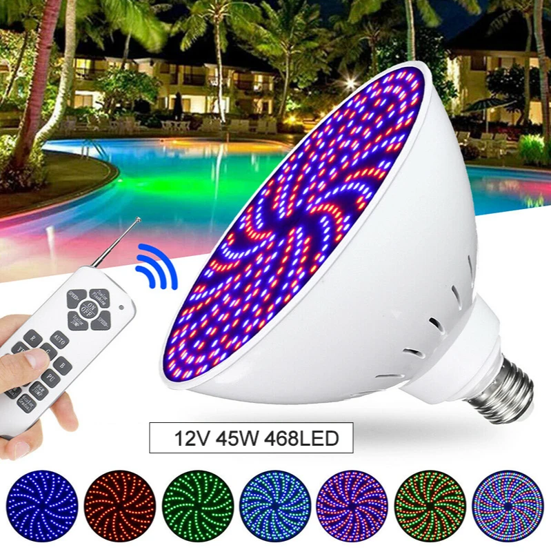 45W Underwater Rgb Lamp Ip68 Led Swimming Pool Light Multi Color Led Light with Remote Controller Replace Light Source E27 Bulb