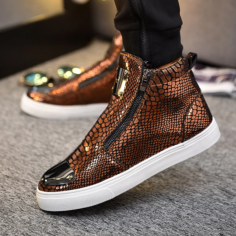 Для мужчин с блестками обувь высоким берцем для золотым блеском спортивная