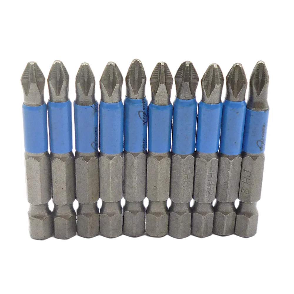 

10pcs 1/4" Hex Shank Single Side Magnetic Electric Screwdriver Bit PH2 Anti Slip Electric Phillips Screwdriver Bits 50mm Long