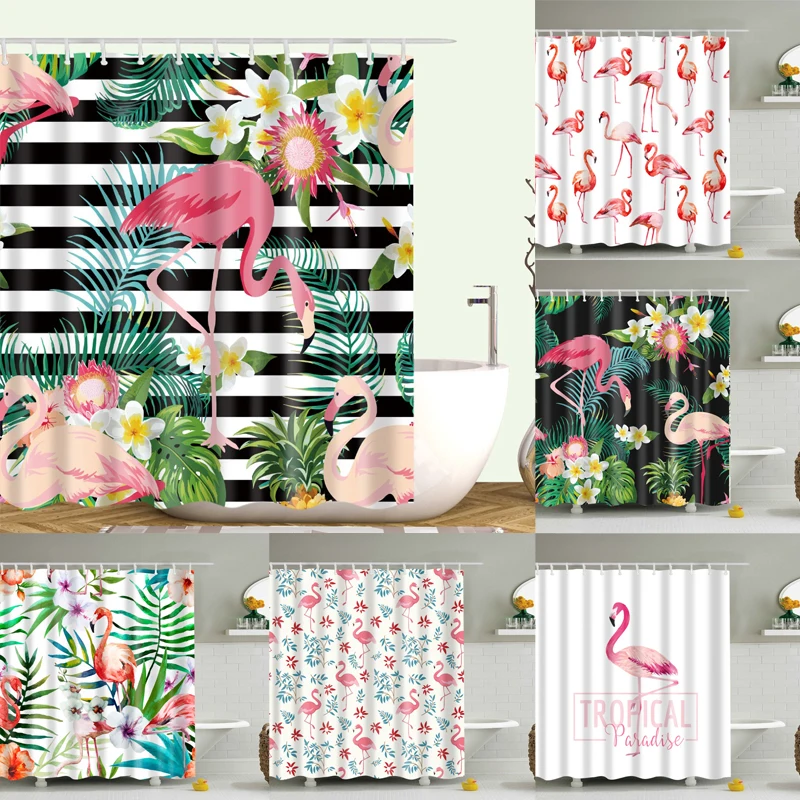Тропические занавески для душа с изображением фламинго занавеска ванной