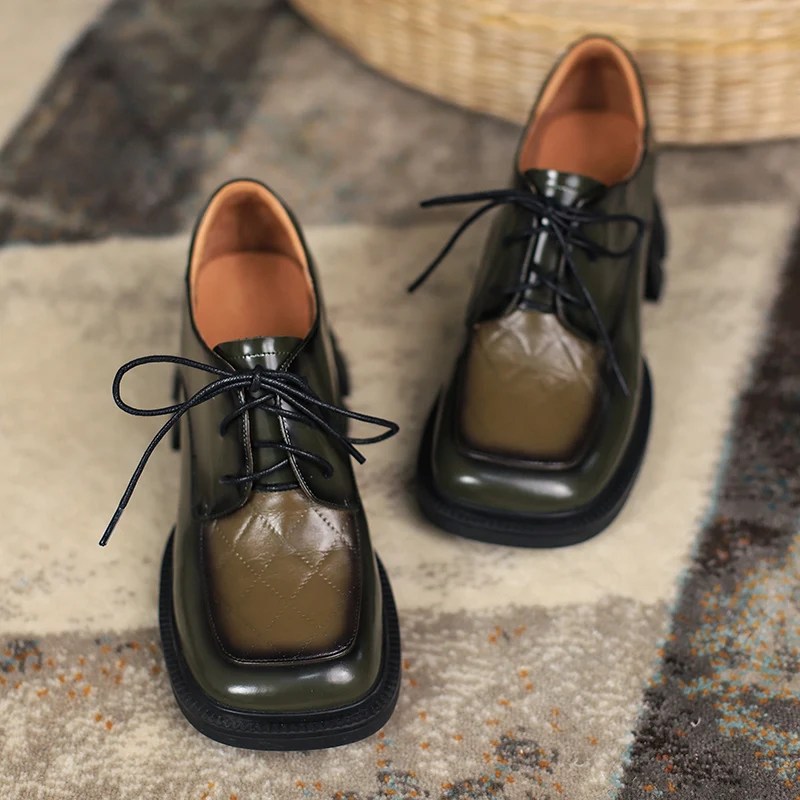 

Cross Tied Shoes Woman Heels 2021 New High Heels Pumps Female Spring Genuine Leather Working Office Lady Platform Women Shoes