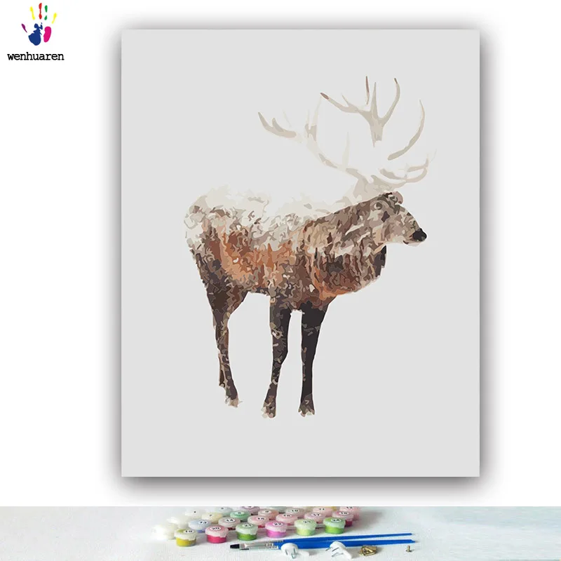 DIY картинки для раскраски по номерам с цветами медведя и лося силуэт рисунок