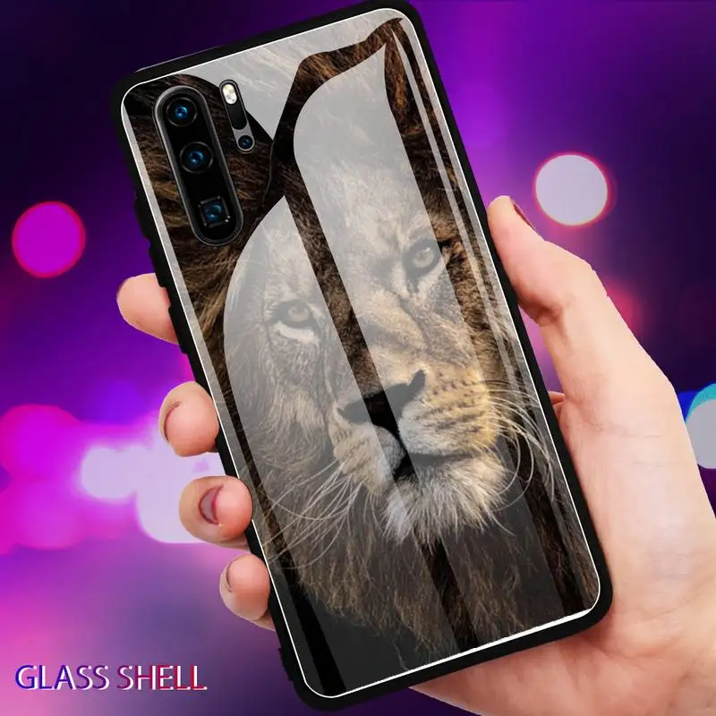 

Animals Cool Lion Phone Case For Huawei P9 10Plus 20PRO P30 Lite Back Cover Tempered Glass Cases For NOVA 3E Series