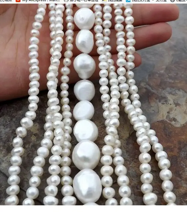 

diy real Natural Fine jewelry cubic zircon leopard head Baroque 9 Strands Freshwater white Pearl 5-10MM Necklace Cz 18inches