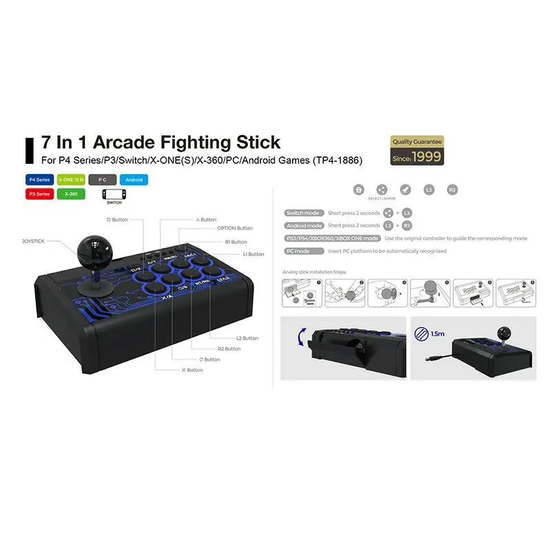 Проводной джойстик TP4-1886 7 в 1 2 4 м поддерживает переключатель для PS4 PS3/xboxone xbox360