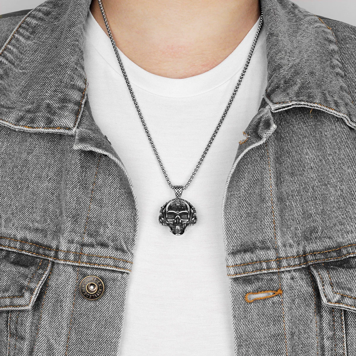 Мужские ожерелья из нержавеющей стали с подвеской в виде черепа стиле панк для