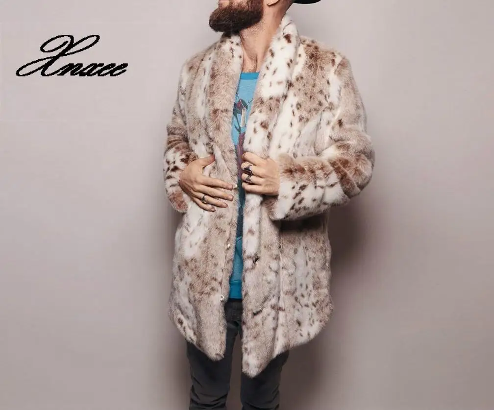 

Mens Leopard Plus Thickening Long Coat Warm Thick Fur Collar Coat Jacket Faux Fur Parka Cardigan male fashion gentleman 4XL