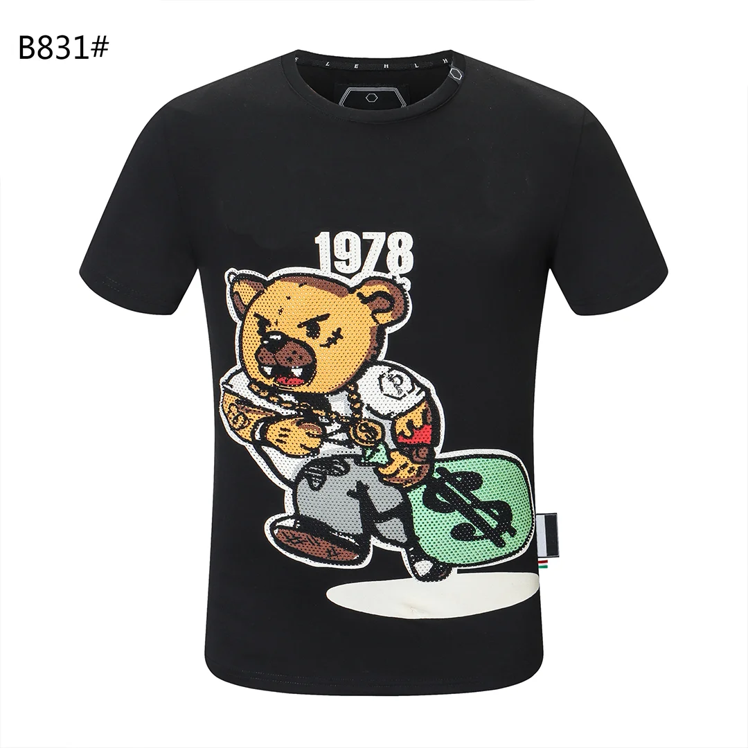 

Plein-Brand Summer Wear High-quality T-Shirt Men PP Short Sleeve Tees Rhinestones Skulls T Shirt Casual Cotton Tops Tshirt Men
