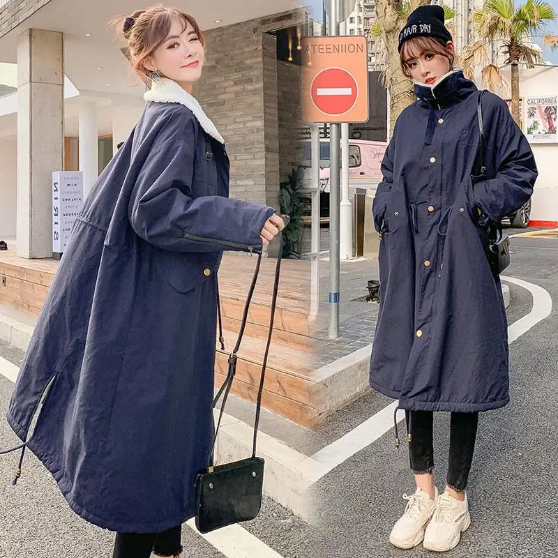 

2021 Winter Parkas Women Casual Stand Collar Jackets Long Sleeve Warm X-Long Female Zipper Outerwear with Adjustable WaistQ355