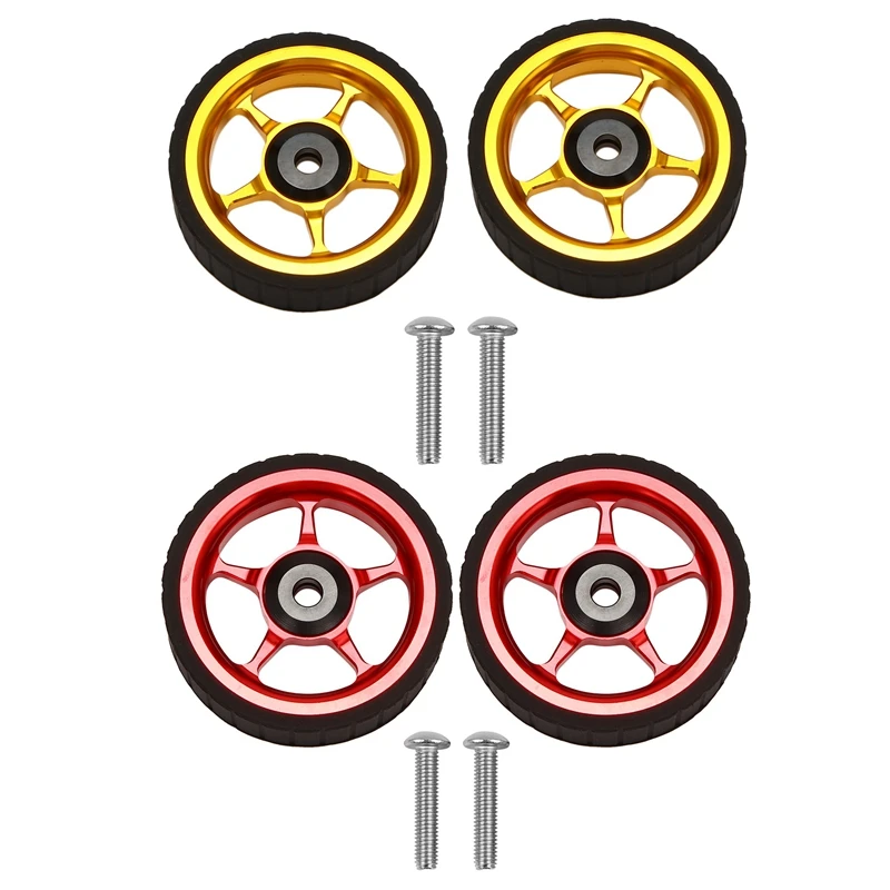 

2 Pair Folding Bike Widen Easy Wheel For Brompton Aluminum Alloy Easy Wheel Ultralight Push Wheels Gold & Red