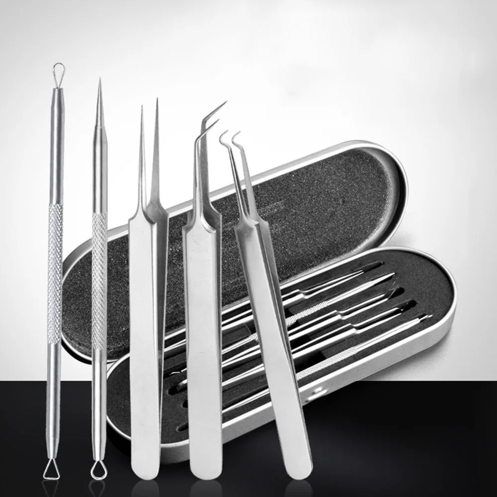 5 шт./компл. экстрактор для удаления угрей прыщей иглы зажим пинцет набор