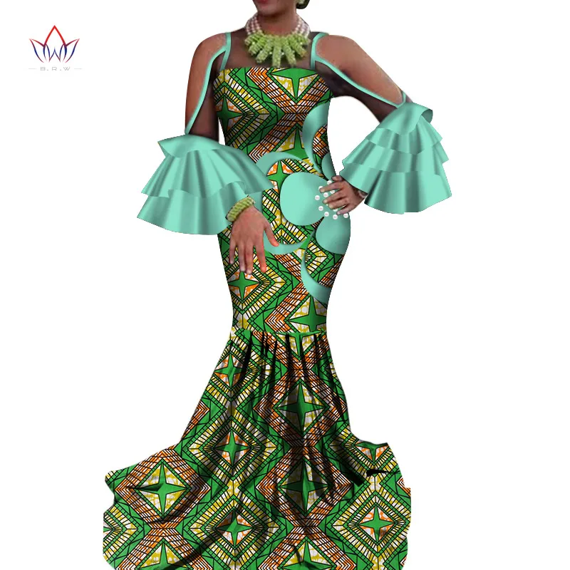 Dress Hot Vestidos Dashiki Women's Dress Cotton Print Traditional African Clothing Fishtail and Ground Clothing Women WY5780