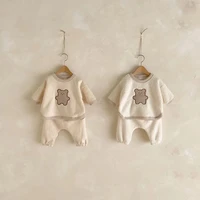 milancel 2022 spring baby clothing set toddler bear suit fur lining girls hoodie suit boys outfit