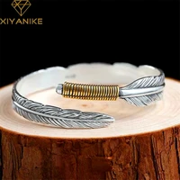 xiyanikesilver color feather bracelet neutral simple ethnic style retro opening golden fashion trend leaf female jewelry